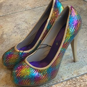 NWOT Wet Seal Rainbow Sequin Heels